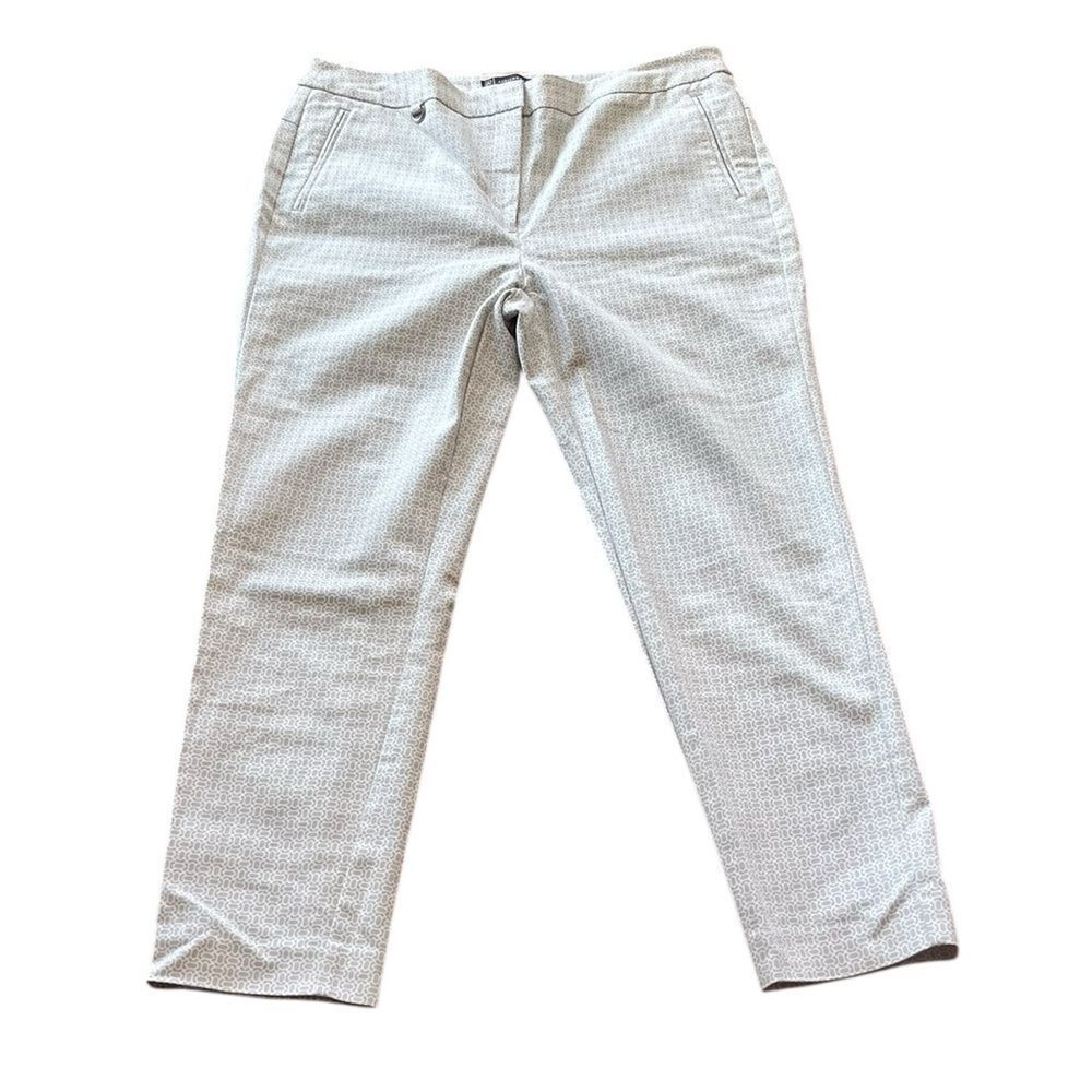 Adriana Papell Women’s Gray‎ And White Geoprint Pants, Size 14